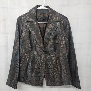 Vintage Donna Degnan Jacket Blazer Black Gray Jacquard Floral Whimsigoth 10